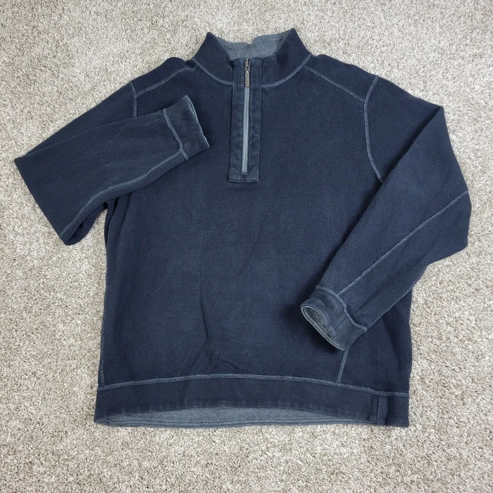 Tommy Bahama Mens Medium Solid Black Performance Stretch Quarter Zip Reversible